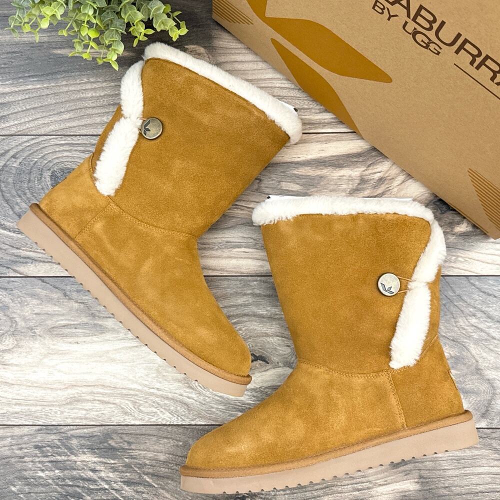 NIB Koolaburra by UGG 9 40 Alamie Booties Suede Faux Fur Chestnut Tan